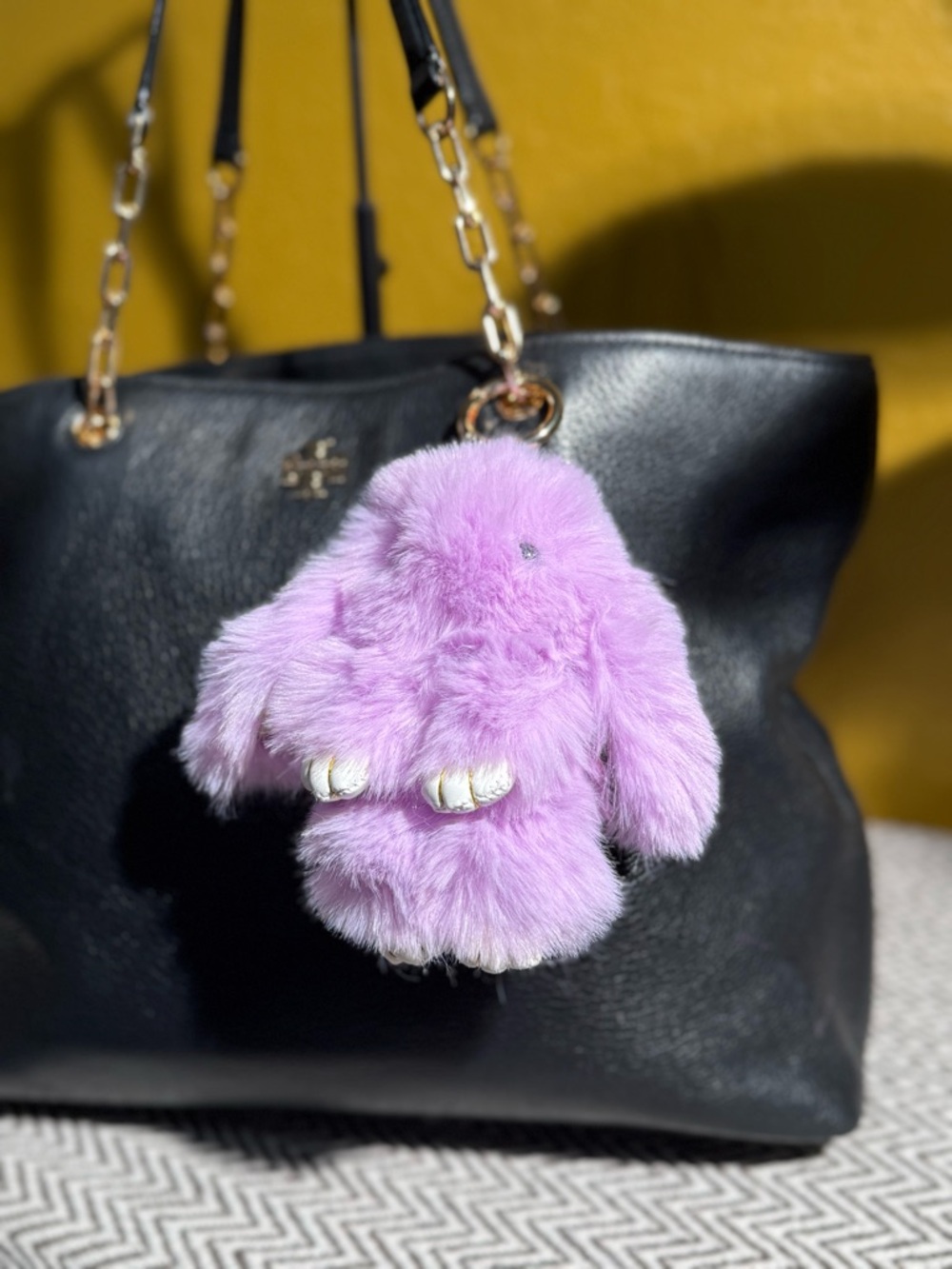 Faux Fur Bunny Bag Charm | Purple Shades & Gold Hardware - Choice of 1 - Picture 2 of 5